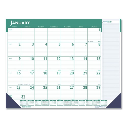 Calendars & Planners | House of Doolittle 148 22 in. x 17 in. 13-Month (Jan 2026-Jan 2027) Express Track Monthly Desk Pad Calendar - White/Teal Sheets/Teal Binding image number 0