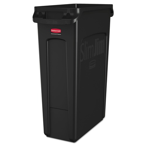 Trash & Waste Bins | Rubbermaid Commercial FG354060BLA 23 Gallon Rectangular Plastic Slim Jim Receptacle W/venting Channels - Black image number 0