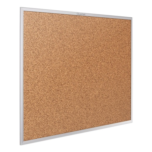 Office Jansan | Quartet 2303 36 in. x 24 in. Classic Series Cork Bulletin Board - Tan Surface, Silver Anodized Aluminum Frame image number 0