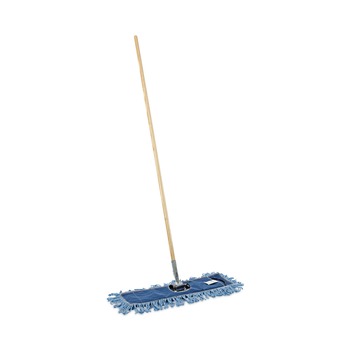 Boardwalk 24 in. x 5 in. Synthetic Head 60 in. Wood/Metal Handle Dry Mopping Kit - Blue Head/Natural Handle (1-Kit)