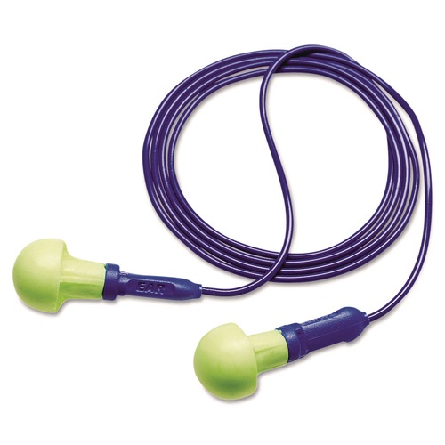 Ear Plugs | 3M 318-1001 E-A-R Push-Ins 28 dB NRR Corded Reusable Earplugs - Blue/Yellow (100/Box) image number 0