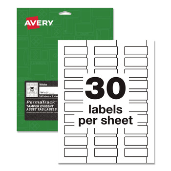Avery 60530 PermaTrack 0.75 in. x 2 in. Tamper-Evident Asset Tag Labels, Laser Printers - White (240/Pack)