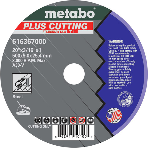Grinding, Sanding, Polishing Accessories | Metabo 616367000 5-Piece 20 in. x 3/16 in. A30V Type 1 Cutting Wheel image number 0
