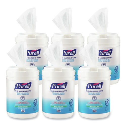 Cleaning & Janitorial Supplies | PURELL 9031-06 6 in. x 7 in. Unscented Alcohol Formula Hand Sanitizing Wipes - White (6 Canisters/Carton) image number 0