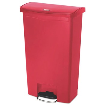 Rubbermaid Commercial Streamline 18-Gallon Front Step Style Resin Step-On Container - Red