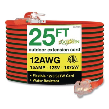 GoGreen Power GG-14025 25 ft. 15 Amps 12 AWG Lighted End Heavy-Duty Extension Cord - Orange/Black