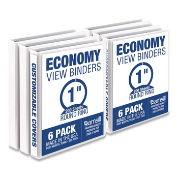 Samsill 11 in. x 8.5 in. 1 in. Capacity 3 Rings Economy Round Ring View Binder - White (6/Carton)