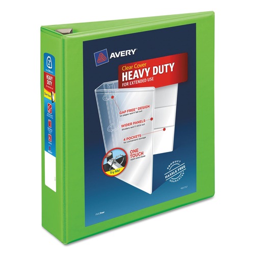 Office Jansan | Avery 79776 Heavy-Duty 2 in. Capacity 11 in. x 8.5 in. 3-Ring View Binder with DuraHinge and One Touch EZD Rings - Chartreuse image number 0