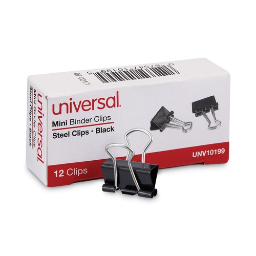  | Universal UNV10199 Binder Clips - Mini, Black/Silver (1 Dozen) image number 0