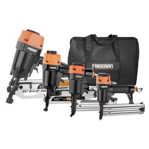 Finish Nailers | Freeman P421645040 Pneumatic 4 PC Framing and Finish Nail Gun Combo Kit with Canvas Bag and Nails image number 0