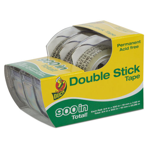 Packing Tapes | Duck 285197 0.5 in. x 25 ft. 1 in. Core Permanent Double-Stick Tape with Dispenser - Clear (3/Pack) image number 0