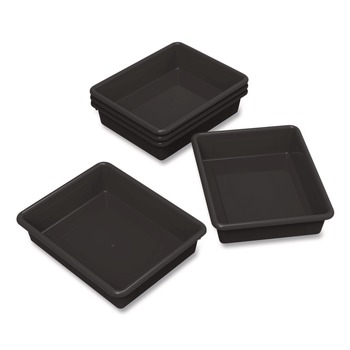 Storex Storage Tray, Flat, 0.8 gal, 10.65-in x 10.65-in x 2.96-in, Black, 5/Pack