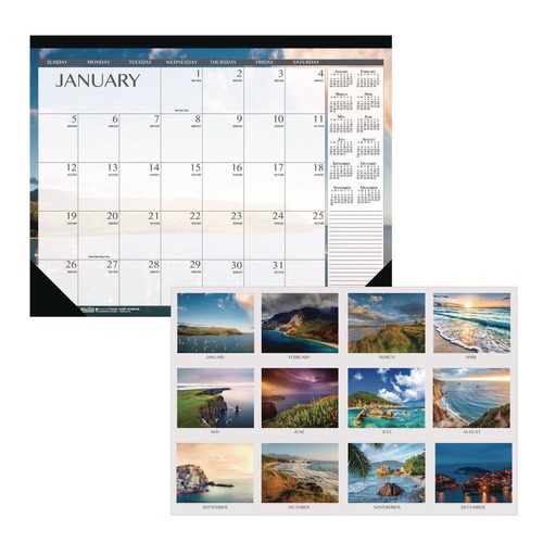 Calendars & Planners | House of Doolittle 1386 18.5 in. x 13 in. 12-Month (Jan to Dec): 2026 Recycled Earthscapes Desk Pad Calendar - Seascapes Photography, Black Binding/Corners image number 0