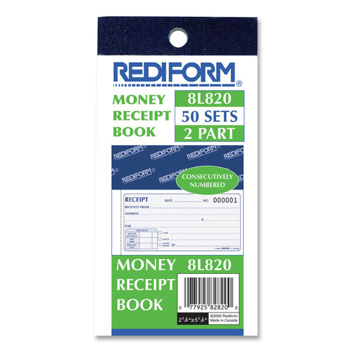 Rediform 50-Forms 2.75 in. x 5 in. 2-Part Carbonless Small Money Receipt Book