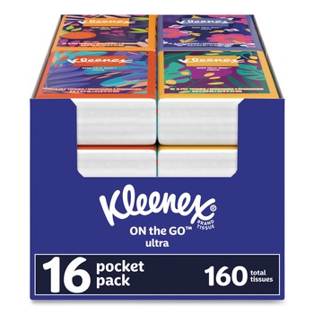 Kleenex 3-Ply On The Go Packs Facial Tissues - White (10/Pouch, 16 Pouches/Pack, 6 Packs/Carton)