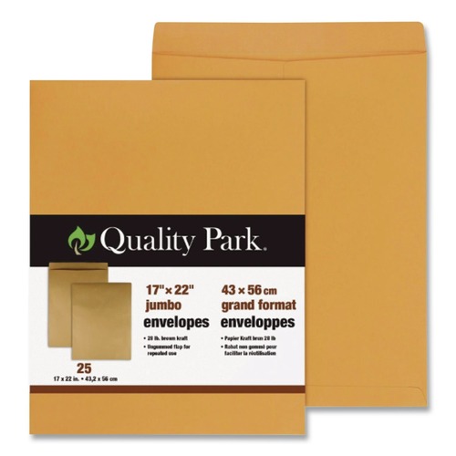Office Jansan | Quality Park QUA42356 17 in. x 22 in. Fold Flap Closure, Kraft Envelope - Jumbo, Brown Kraft (25/Pack) image number 0