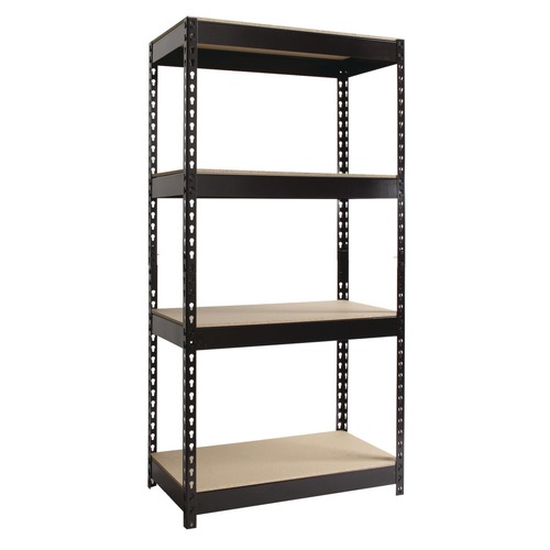 Office Filing Cabinets & Shelves | Alera 26109 30 in. x 16 in. x 60 in. 4-Shelf Steel Shelving Unit with Particleboard Shelves - Black image number 0