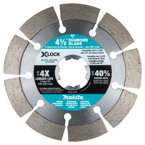 Circular Saw Blades | Makita E-07191 X‑LOCK 4‑1/2 in. Segmented Diamond Blade for Masonry Cutting image number 0