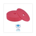 Cleaning & Janitorial Accessories | Boardwalk BWK4018RED 18 in. Buffing Floor Pads - Red (5/Carton) image number 3