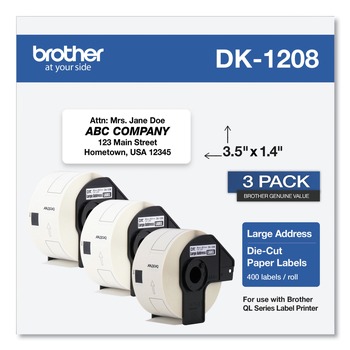 Brother 1.4 in. x 3.5 in. Die-Cut Address Labels - White (3-Rolls/Pack)