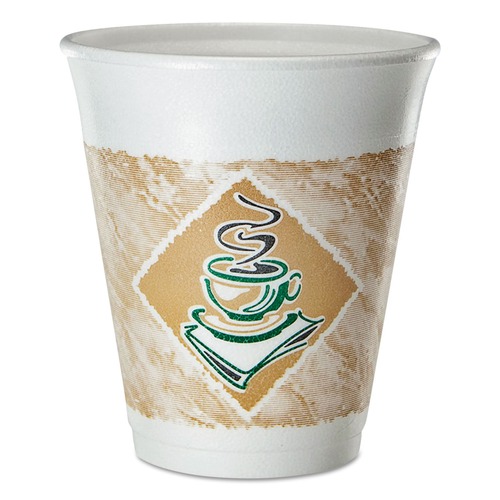 Cups and Lids | Dart 45357/03 8 oz. Cafe G Foam Hot/Cold Cups - Brown/Green/White (25/Pack) image number 0