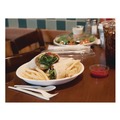 Food Trays, Containers, and Lids | Eco-Products EP-SCR9NFA 34.1 oz 9 x 9 x 1.25 Vanguard Worldview Renewable and Compostable Sugarcane Take-Out Containers - White (400/Carton) image number 7