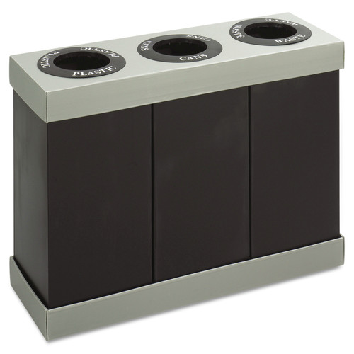Trash & Waste Bins | Safco 9798BL At-Your-Disposal Recycling Center, Polyethylene, Three 84gal Bins, Black image number 0