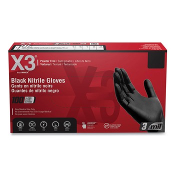 Ammex 9.5 in. Long 3 mil Powder-Free Industrial Nitrile Gloves - Small/Black (1000/Carton)