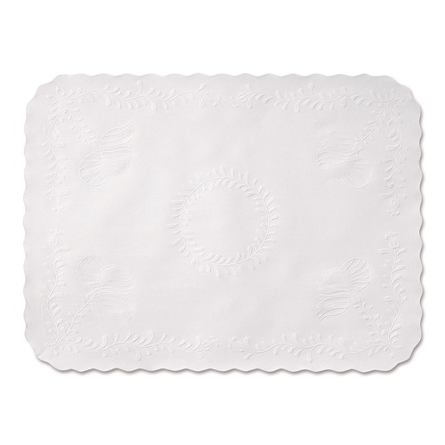 Linen and Table Accessories | Hoffmaster TC8704472 14 in. x 19 in. Anniversary Embossed Scalloped Edge Tray Mat - White (1000/Carton) image number 0