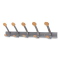 Office Jansan | Alba PMV5 45 lb Capacity 5-Peg Wooden Coat Hook Wall Rack - Brown/Silver image number 1