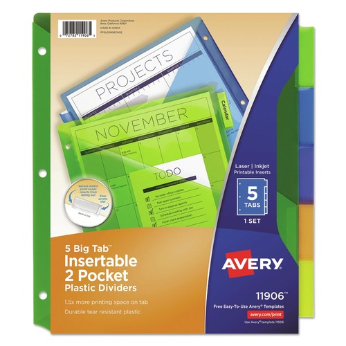 Customer Appreciation Sale - Save up to $60 off | Avery 11906 Big Tab Two-Pocket 5-Tab Insertable Plastic Dividers - Multicolor (1-Set) image number 0