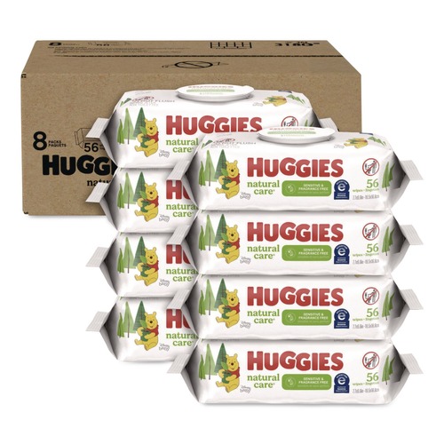 Cleaning & Janitorial Supplies | Huggies 31803 Natural Care 3.88 in. x 6.6 in. 1-Ply Sensitive Baby Wipes - Unscented White (8/Carton) image number 0
