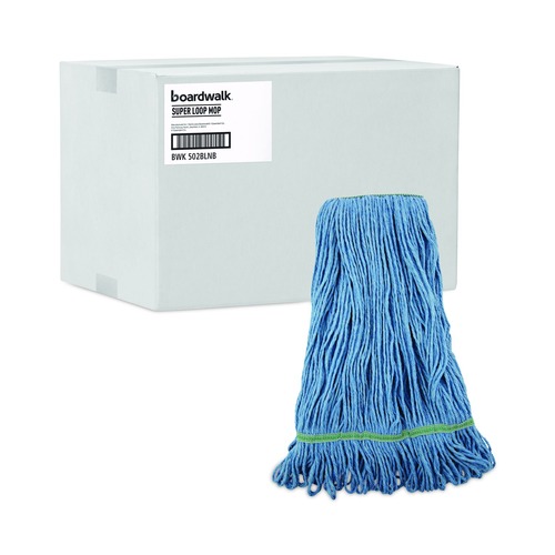 Mops | Boardwalk BWK502BLNBCT Super Loop Cotton/Synthetic Fiber Wet Mop Head with 1 in. Headband - Blue (12/Carton) image number 0