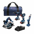 Combo Kits | Factory Reconditioned Bosch GXL18V-497B23-RT 18V Brushless Lithium-Ion Cordless 4-Tool Combo Kit with (1) 4 Ah and (1) 2 Ah Batteries image number 0