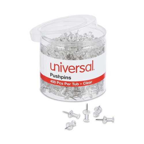Office Jansan | Universal UNV31306 3/8 in. Plastic Push Pins - Clear (400/Pack) image number 0
