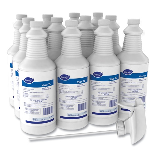 Cleaning & Janitorial Supplies | Diversey Care 04743. Virex TB 32 oz. Liquid Bottle Disinfectant Cleaner - Lemon Scent (12/Carton) image number 0