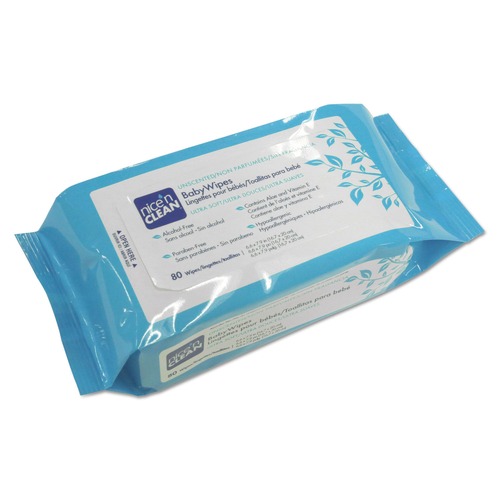 Cleaning & Disinfecting Wipes | Sani Professional NIC A630FW 6.6 in. x 7.9 in. 1-Ply Nice 'N Clean Baby Wipes - Unscented, White (12/Carton) image number 0