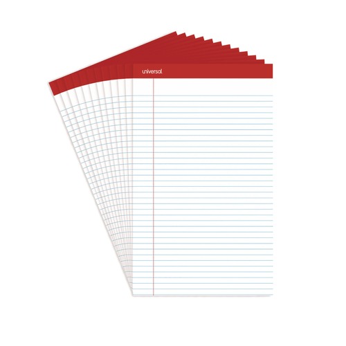 Office Jansan | Universal M9-45000 Perforated Wide/Legal Ruled Writing Pads With (50) 8.5 in. x 14 in. Sheets - White Sheet/Red Headband (1-Dozen) image number 0