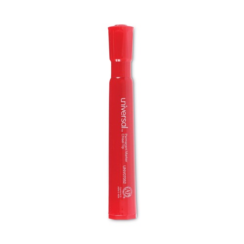  | Universal UNV07052 Broad Chisel Tip Permanent Marker - Red (1 Dozen) image number 0