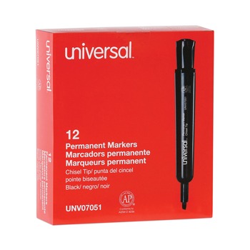 Universal Broad Chisel Tip Permanent Marker - Black (1 Dozen)