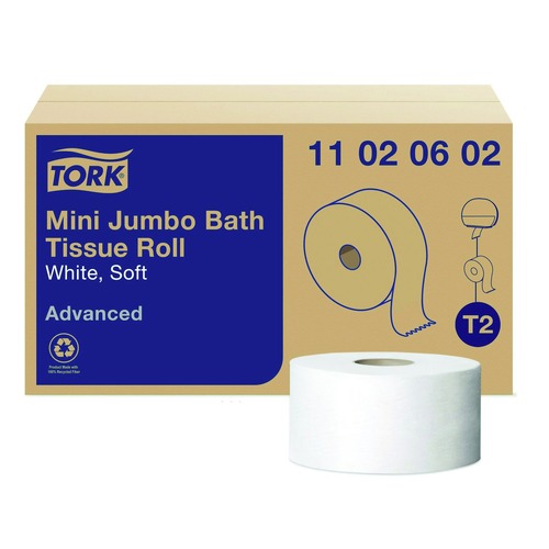 Toilet Paper | Tork 11020602 3.48 in. x 751 ft. Septic Safe, 2-Ply Advanced Jumbo Bath Tissue - White (12 Rolls/Carton) image number 0