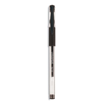 Universal 0.5 mm. Fine Comfort Grip Stick Gel Pen - Black Ink, Clear/Black Barrel (1-Dozen)