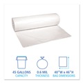 Boardwalk H8046HWKR01 Low-Density 45 Gallon 0.6 mil 40 in. x 46 in. Waste Can Liners - White (100/Carton) image number 2