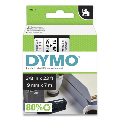 Labels | DYMO 41913 D1 High-Performance 0.37 in. x 23 ft. Polyester Removable Label Tape - Black on White image number 0