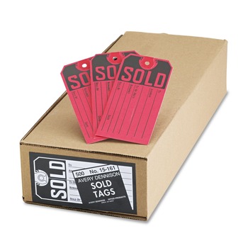 Avery 15161 4.75 in. x 2.38 in. Paper Sold Tags - Red/Black (500/Box)