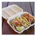 Food Trays, Containers, and Lids | World Centric TO-SC-T39-LFS 7.9 in. x 9.2 in. x 3.2 in. Sugarcane Fiber Taco Box Fiber Hinged Takeout Containers - Natural (300/Carton) image number 1