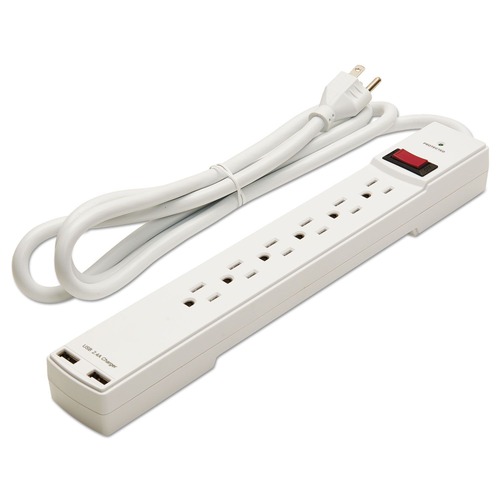  | Innovera IVR71660 6 AC Outlets 2 USB Ports 6 ft. Cord 1080 Joules Surge Protector - White image number 0