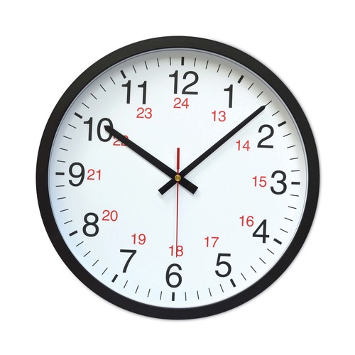 Office Jansan | Universal UNV10441 12.63 in. Diameter 24-Hour Round Wall Clock Black Case image number 0