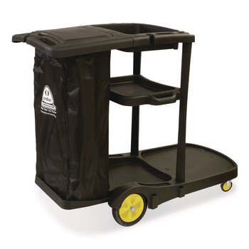 Nexstep Commercial Products Premier Janitor Cart, 2 Shelves, Plastic, 18.25 x 44.5 x 38, Black