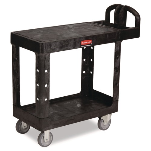 Cleaning Carts | Rubbermaid Commercial FG450500BLA 19.19 in. x 37.88 in. x 33.33 in. 500 lb. Capacity Plastic Flat Shelf Utility Cart - Black image number 0